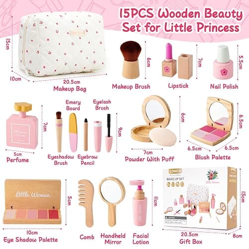 Faux Maquillage Enfant Fille en Bois Maquillage Enfant Jouet | Maquillage Malette Accessoires Jeux de Maquillage Coffret Jouet Fille Princesse Anniversaire Cadeau 3 4 5 6 7 8 Ans thumbnail 8