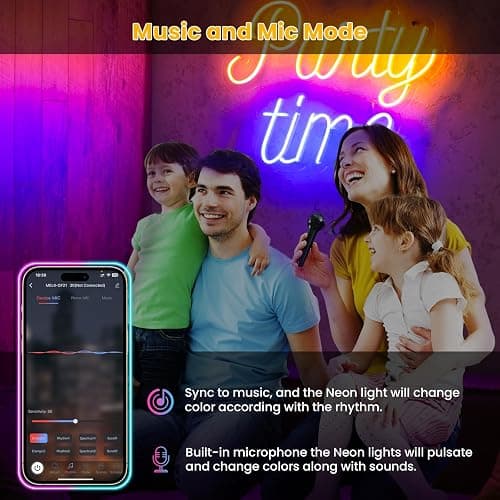 RGB+IC LED Neon Rope Lights 10Ft,Music Sync Flexible Neon Rope Lights Color Changing,Control with App/Remote,Multiple Modes,IP67 Waterproof Neon Strip Lights for Bedroom Outdoors Indoor thumbnail 5