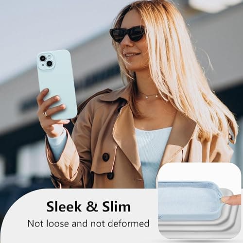 UCASONG for iPhone 13 Case Silicone,with [Full Camera Protection][Soft Anti-Scratch Microfiber Lining],Liquid Silicone Ultra Slim Shockproof Phone Case for Men Women Girls-Baby Blue thumbnail 6