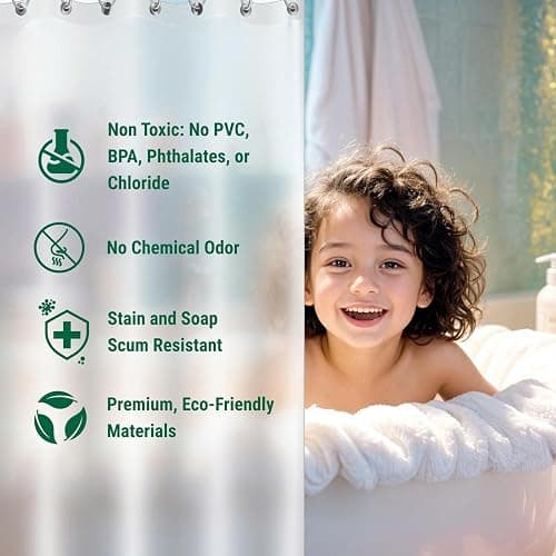 Bowery Home, NOT Made in China, Eco-Friendly Recycled PEVA Shower Curtain Liner – Waterproof, Sustainable, Non-Toxic, Odorless with Rust-Proof Grommets - 72x72in, 4G – Frosted thumbnail 2
