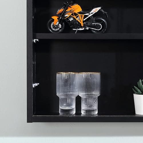 HOMCOM 5-Tier Wall Mounted Display Cabinet Glass Doors 60x80cm Black | Display Case with 4 Adjustable Shelves, Glass Doors, for Home Office Ornaments thumbnail 8