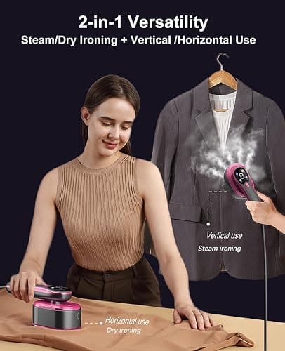 ADPTOYU 2-in-1 Steamer & Iron for Clothes, Portable Handheld Garment Steamer with LED Display, Large Ceramic Panel Travel Clothes Steamer Iron, 10s Fast Heat-Up All-Fabric Remove Wrinkle (Purple) thumbnail 5