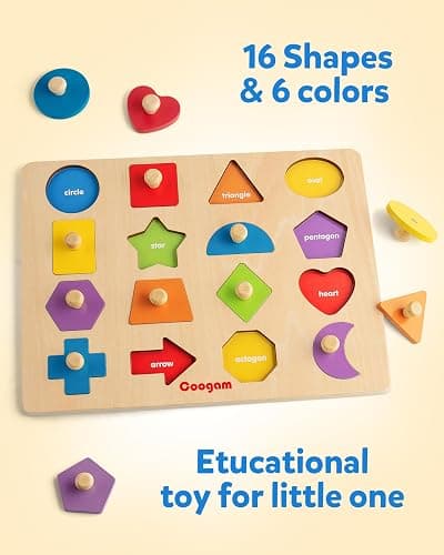 Coogam Montessori Toy Wooden Shape Peg Puzzle, Fine Motor Color Matching Sorting Board, Early Learning Educational Activity Toy Gift for Preschool Toddler Baby 3 4 5 Year Old thumbnail 5