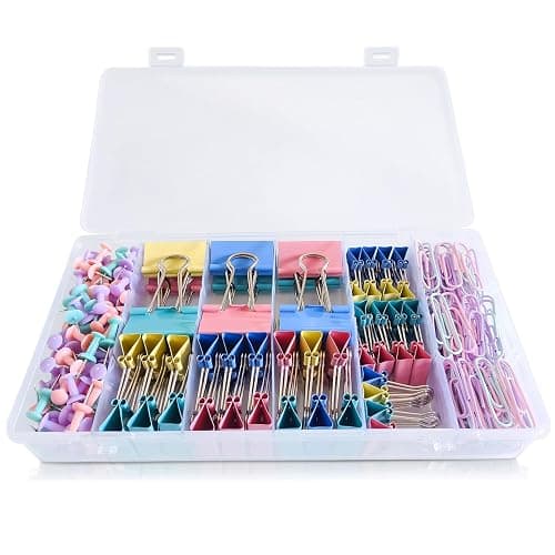 Paper Clips and Binder Clips Assorted Sizes, 240 PCS Colored Office Clips Set Large Medium Small Paper Clamps Paperclips Push Pin Thumb Tacks, College Supplies Home Office Supplies Document Organizing thumbnail 5
