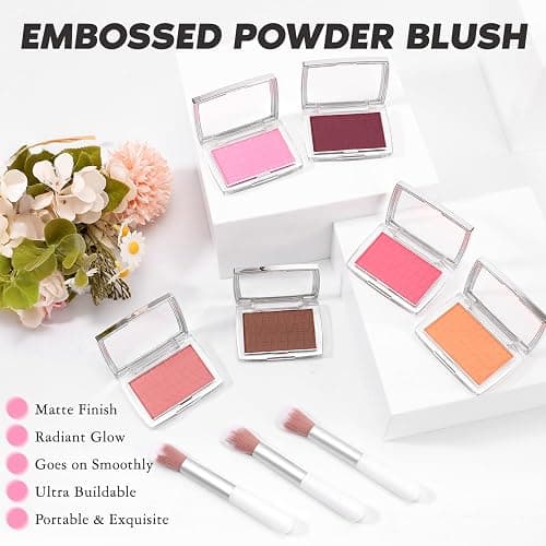LYBHDAFA Mahogany Blush Powder Blush for Cheeks with Brush, Matte Blush Palette Blush Powder Face Blusher, Natural Blendable Formula Silky Lightweight Makeup Blush Rubores de Maquillaje, 020# thumbnail 2