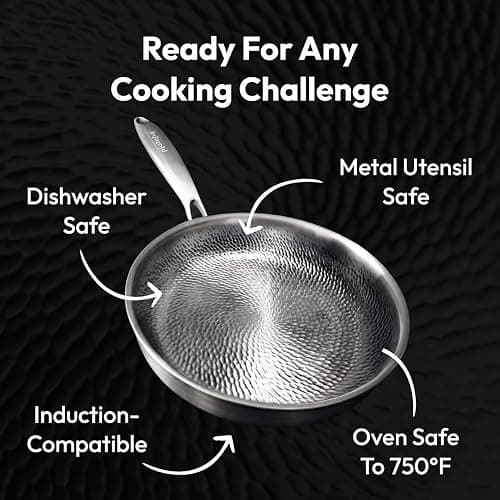 Plateful Titanium Pans For Cooking 12 Inch, No Coating Nonstick, with Lid | Pure uncoated titanium frying pan, surface sears to 750F, PFOA/PFAS/PTFE Free skillets, works on induction and all cooktops. thumbnail 5