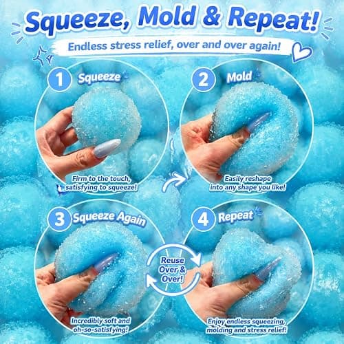 Crunchy Squishy ASMR Stress Ball, Ice Skin Squishy Toys, Hand Strengthening Devices with Different Resistance Levels for Finger Forearm Wrist Exercise Stress Relief (Blue) thumbnail 7