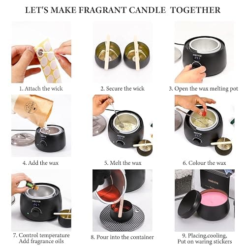 SAEUYVB Candle Making Kit for Adults with Hot Plate, DIY Starter Soy Candle Making Supplies/Kit - Perfect as Home Decorations（Black） thumbnail 6
