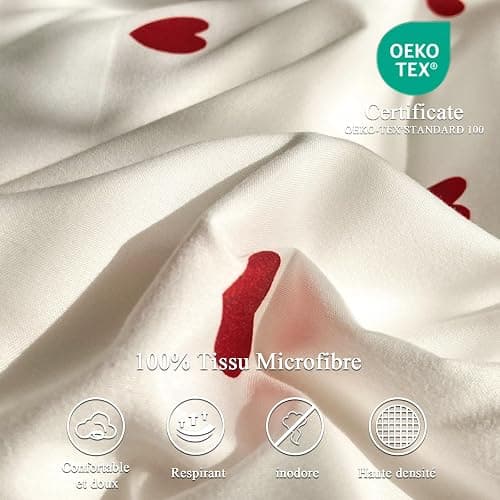 Freyamy Housse de Couette 220x240cm+2 Taie d'oreiller 65x65cm Coeur Imprimé Rouge Blanc Parure de lit 2 Personnes Adulte Motif du Cœur Sets de Housse Couette en Microfibre avec Fermeture Éclair thumbnail 5