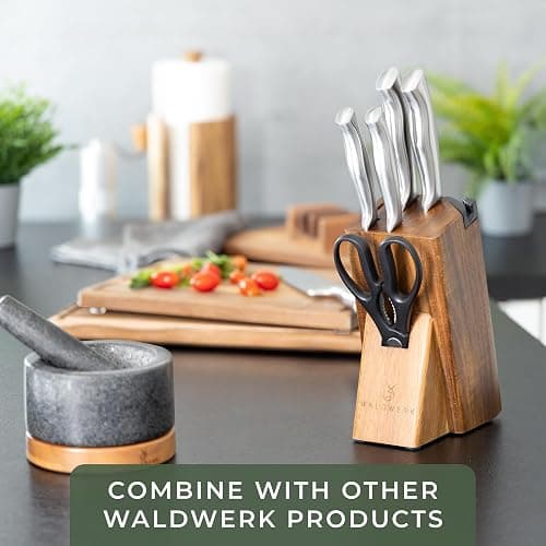 WALDWERK Knife Set - 7pcs Kitchen Knife Set with Block and Integrated Sharpener - Knife Block Set - Knife Block thumbnail 7