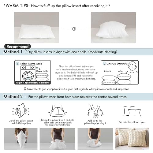 MIULEE Throw Pillows Inserts, Pack of 2 18x18 Inch 100% Virgin Fiber Filling Bed Couch Pillows thumbnail 3