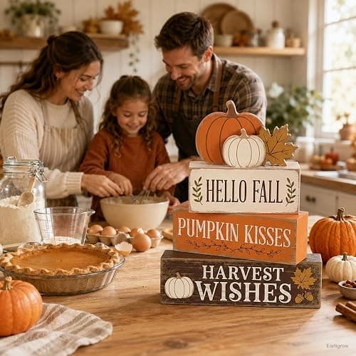 Hello Pumpkin Leaves Fall Decor, Fall Decorations for Home | 4 Pcs Pumpkin Fall Home Decor Farmhouse Autumn Thanksgiving Table Tiered Tray Decorations, Fall Party Centerpiece for Kitchen thumbnail 8