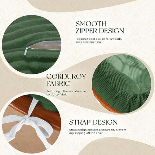 Tycdiose Indoor Papasan Chair Cushion with Corduroy Cover (Without Chair), Papasan Cushion with Hidden Zipper & Straps, 48 x 48 x7.8 Inch Round Papasan Supportive Cushion, Green thumbnail 6