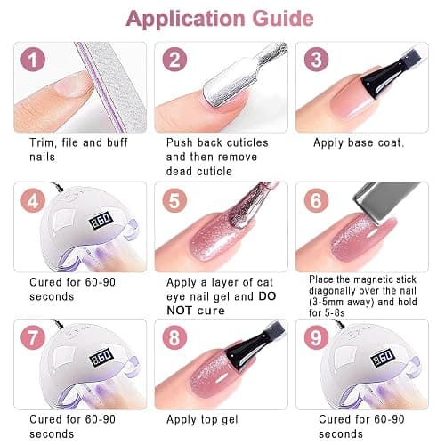 RARJSM Nude Cat Eye Gel Polish Set 6 Pcs Sparkle Diamond Glitter Sheer Purple Soft Pink Chanpagne Gold Velvet Ice Jelly Glass Cateye Gelpolish with Magnet Stick UV LED Curing Requires Home Manicure thumbnail 8
