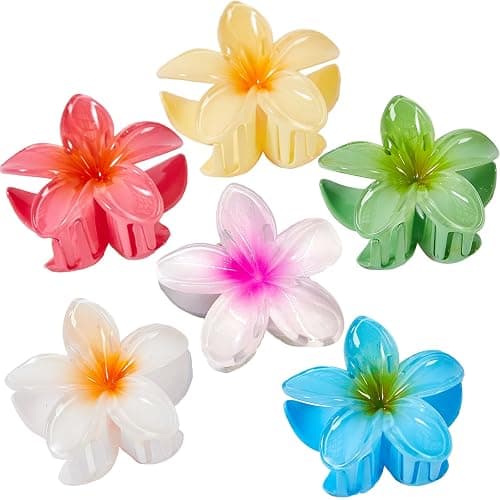 Flower Hair Claw Clips for Women, 6 Pack Hawaiian Flower Hair Clips, Plumeria Claw Clips for Thick Thin Hair, Large Strong Hold Nonslip Hawai Hair Accessories for Women Girls Gifts (Hawaiian-6 Colors) - Image 1