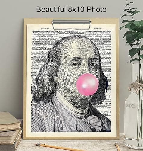 Ben Franklin - Benjamin Franklin - Funny Wall Decor for Living Room, Bedroom, Dorm - Unique Original Bubble Gum Wall Art - Hundred Dollar Bill Room Decor - Dictionary Art - Gag Gift thumbnail 4