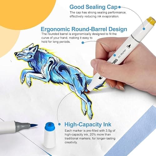 AMIVARTORS Alcohol Markers Brush Tip, 48 Colors Dual-Tip Artist Markers, Brush & Chisel, 3.5g Large-Capacity Ink, with Kickstand Case, For Adult Coloring, Sketching, Design, Comics and Gifts thumbnail 4