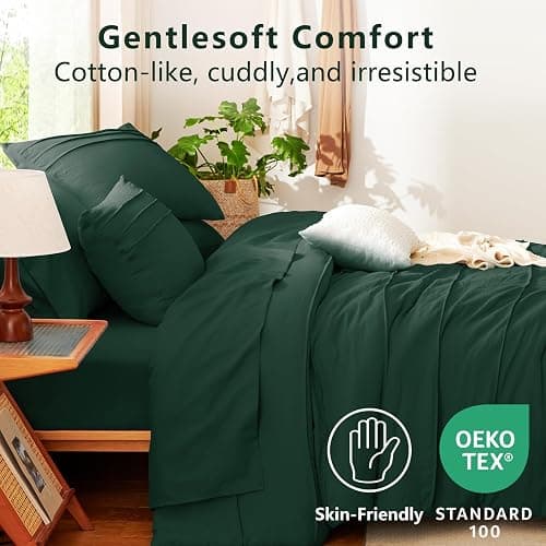 CozyLux Full Size Comforter Sets Emerald Green, 7 Pieces Soft Pinch Pleat Bed in a Bag Full Comforter Set with Sheets, Bed Set with Down Alternative Comforter, Sheets, Pillowcases & Shams thumbnail 3