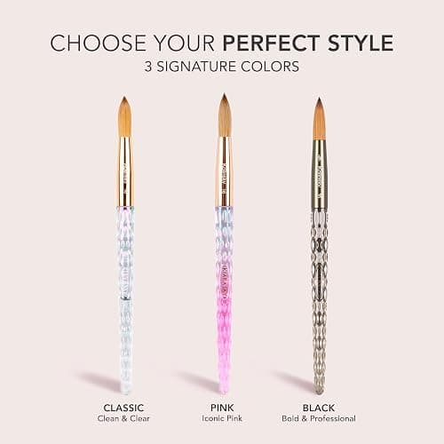 Kiara Sky Kolinsky Acrylic Nail Brush #14 – Pure Kolinsky Sable Hair, Pink Crystal Handle, Acetone Resistant, for Acrylic Application, Extensions & 3D Nail Art thumbnail 5