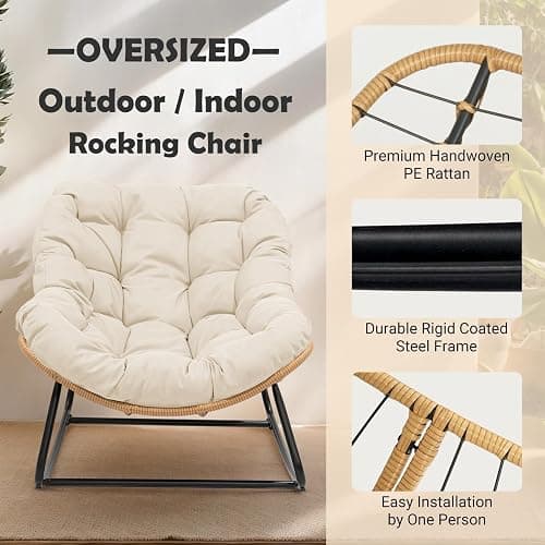 YWLVLI Giant Patio Rocking Chair, Indoor Outdoor Egg Freestyle Chair with Cushion and Frame, Comfortable Upholstered Rocking Chair, Modern Lounge Chair for Bedroom, Living Room thumbnail 4
