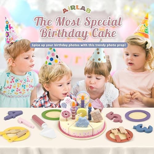 Wooden Birthday Party Cake Play Food Sets for Toddler 2 3 4 5 Year Old Girls Boys Kids Kitchen Accessories Pretend Play Toy Gift Educational Toys thumbnail 7