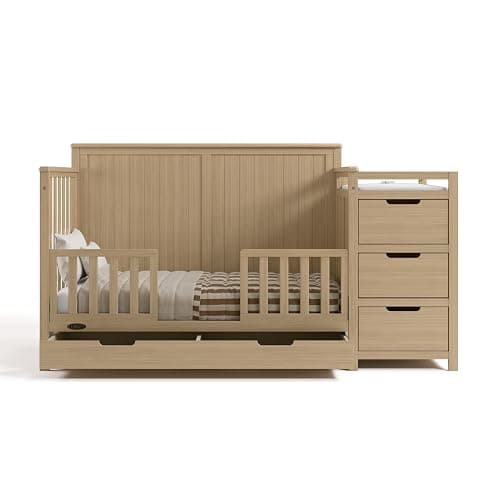 Graco Hadley 5-in-1 Convertible Crib & Changer, Driftwood | GREENGUARD Gold Certified, Fits Standard Crib Mattress, Converts to Toddler Bed and Full Bed, 4 Adjustable Mattress Heights thumbnail 10