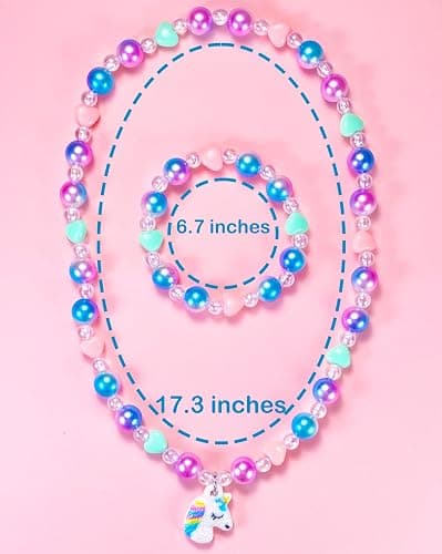 SIELEVIN Kids Jewelry for Little Girls Necklace Bracelet with Unicorn Rainbow Star Crown Pendant for Toddler Dress up Jewelry Princess Gifts for 3 4 5 6 7 8 Years Old thumbnail 7