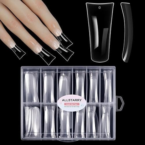 Allstarry Duck Nail Tips, 288pcs Long Curved Nail Tips Full Cover 12 Sizes XXL Clear Duck Nails Press on Crystal Ducks Feet False Nails Extension French Soft Gel Fan Tip for Y2K Salon DIY - 44MM - Image 1