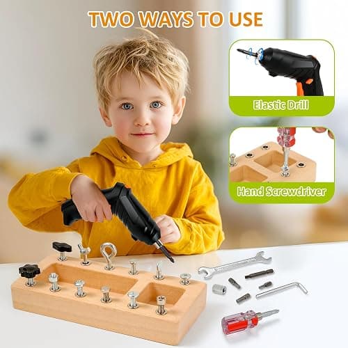 Montessori Screwdriver Board Set with Electric Drill, Wooden Montessori Busy Board Toys Screw Driver Activities Tools for 3 4 5 Year Old Kids, Sensory Learning STEM Fine Motor Skills Toys for Boys thumbnail 5