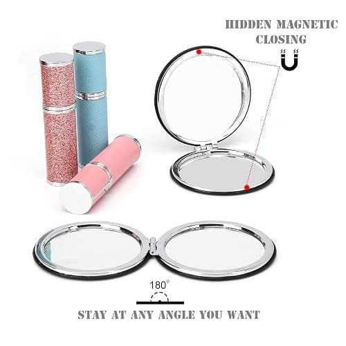 Elegant Compact Vanity Makeup Mirror for Men Women Girls, Black Round Travel Cosmetic Mirrors for Pocket Purse Wallet Handbag, Portable 1X/2X Magnifying Handheld Beauty Mirror Double-Sided thumbnail 6