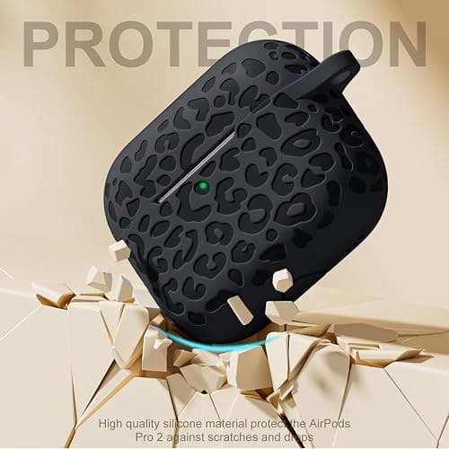 DGege Compatible with Airpods Pro 2nd Generation Case, Leopard Engraved Soft Silicone Skin Cover Full Protective Case for AirPods Pro Case 2nd/Airpod Pro Case Cover,Front LED Visible,Black thumbnail 4