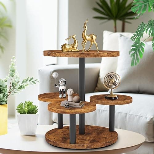 Cupcake Stand, Rotatable Cupcake Stand, Rustic Industrial Wood Cake Stand Cupcake Tower, Dessert Table Display Set Tiered Tray Stand, Round Serving Tray Cake Stands for Party Wedding Birthday thumbnail 5