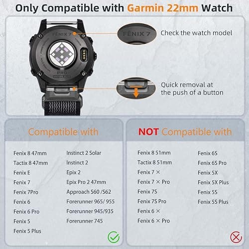 IMIVIO Compatible with Garmin Fenix 7 Pro/7/6/6 Pro/5/5 Plus, 22mm Quickfit Nylon Sport Replacement Watch Bands Compatible with Forerunner 945/935/Instinct 2 &3 45mm&E/Fenix 8 AMOLED/Tactix 8 AMOLED 47mm thumbnail 5