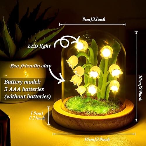 Hortsun Lily of The Valley Flower Gifts for Women Glass Lily of The Valley Flower Decor Lamp for Women Birthday Anniversary Valentine Mother's Day Thanksgiving Christmas thumbnail 3