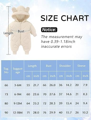 Happy Cherry Baby Newborn Snowsuit Winter Coat Romper for Infant Girls Boy Zipper Long Sleeve Cute Baby Snowsuit - 3-6 months - White thumbnail 6
