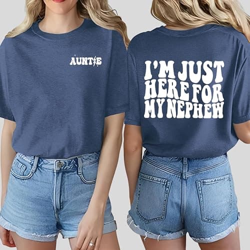 Zoemghc Auntie Shirt Women I’m Just Here for My Nephew Shirts Cool Aunts Club Tee Funny Auntie Print Graphic Aunt Gift Tops thumbnail 2