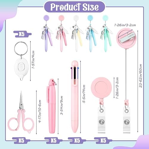 Trandraft 25 Pcs Nurse Pen Set Nurse Badge Accessories Mini Retractable Ball Pens Highlighter Badge Clip LED Keychain Folding Scissors (Pastel Color) thumbnail 3