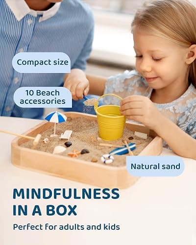 Mini Zen Garden - Beach Sandbox for Desk - Sand Tray Therapy Kit - Miniature Zen Garden Gift Set with Natural Sand, Rakes, Rocks and Accessories thumbnail 4