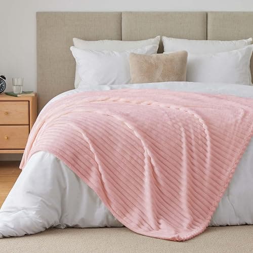 BEDELITE Fleece Throw Blanket for Couch - 300GSM Soft & Warm Fluffy Pink Blanket, Decorative and Giftable Striped Blankets for Women, Men, 50"x60" thumbnail 8
