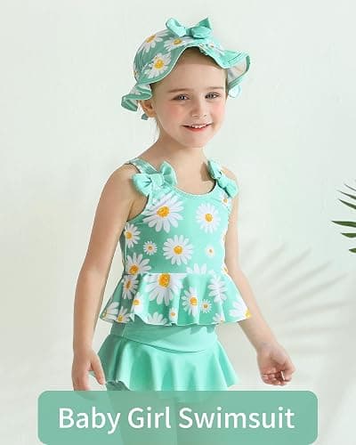 Mioglrie Baby Infant Swimsuit Girl Toddler Bathing Suit Girl Summer Beach Bikini Tankini Swimwear Hat 3-24 Months 2t-5t thumbnail 2