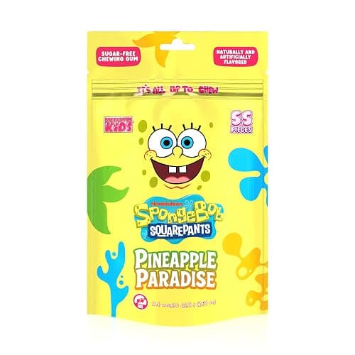 SpongeBob Pineapple Sugar Free Gum by Bubblegum Kids | Pineapple Flavor, Sugarless Gum with Xylitol | Vegan, Low Calorie Candy for Kids & Adults | Resealable Bag, 55 Pieces Per Pack, 1 Pack thumbnail 4