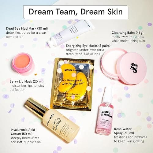 grace & stella Award Winning Skin Care Set - Gifts for Her - Travel Essentials with Under Eye Masks, Serum, Cleanser, Lip Balm - Birthdays, Bachelorette, Bridesmaids, Teen Gifts - Vegan Self Care thumbnail 3