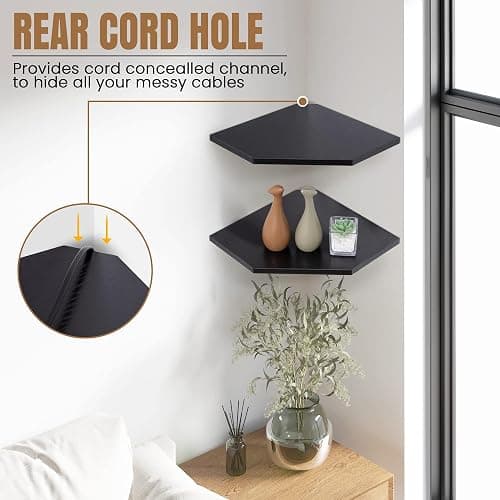 Fun Memories Corner Shelf Wall Mount, Floating Corner Shelves, Set of 2 Corner Wall Shelf Organizer, Rustic Wood Wall Storage Display Shelves for Living Room Bedroom Bathroom Kitchen, Classic Black thumbnail 6