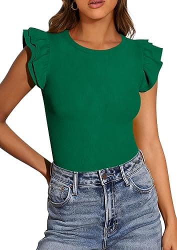 PRETTYGARDEN Womens Summer Crew Neck T Shirts 2026 Trendy Ruffle Sleeve Slim Fit Knit Going Out Tops Casual Spring Clothes thumbnail 7
