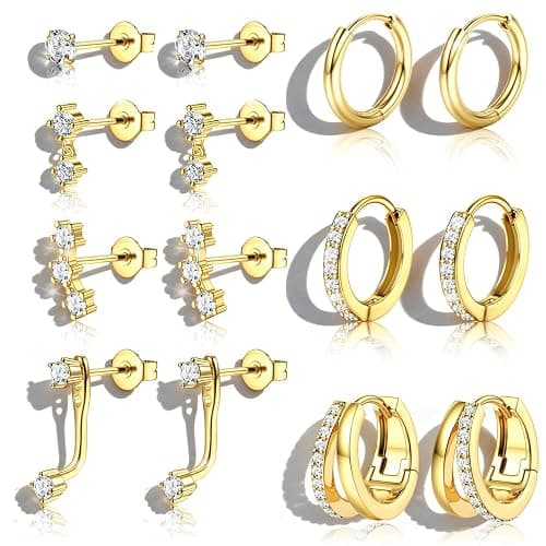 BESTEEL 7Pairs Hypoallergenic Gold Earrings for Women Trendy Small Stud Huggie Hoop Earing Stacks Set Cute Cartilage Helix Jewelry for Sensitive Ears Silver Dainty Christmas Stocking Stuffers Gifts - Image 1