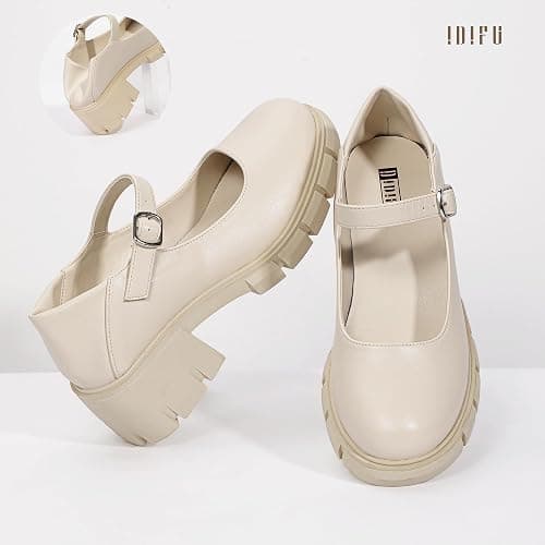 IDIFU IN2 Platform Mary Janes Shoes Closed Round Toe Low Short Block Chunky Thick Heels Wedding Prom Formal Work Graduation Dress Shoes for Women Comfortable Cute Vintage Oxfords Uniform Dressy Pumps thumbnail 6