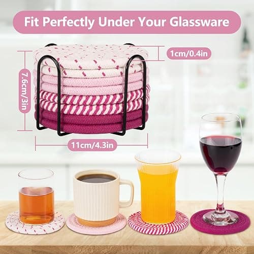 Coasters for Drinks Absorbent, Coasters Set of 4 - Color, 8 Pack Pink Coaster for Desk, House Essentials for New Home, Kitchen and Dining Coffee Table Decor, Modern Home Decor thumbnail 3