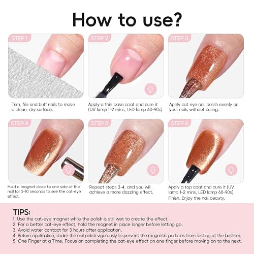 PEACECOLOR UV Nagellack Cat Eye UV Gel 10ML - 6 Farben Silber Rosa Nude Braun Gellack mit Magnet Cat Eye Nagellack Gel Nail Polish Soak Off Maniküre Nail Art Salon DIY thumbnail 9