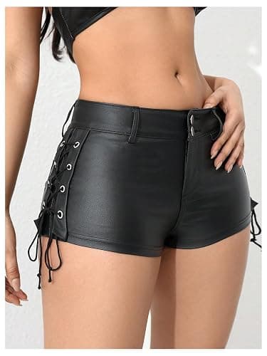 Floerns Women's Y2K Sexy High Waisted Faux Leather Shorts Drawstring Lace Up Festival Rave Shorts thumbnail 3