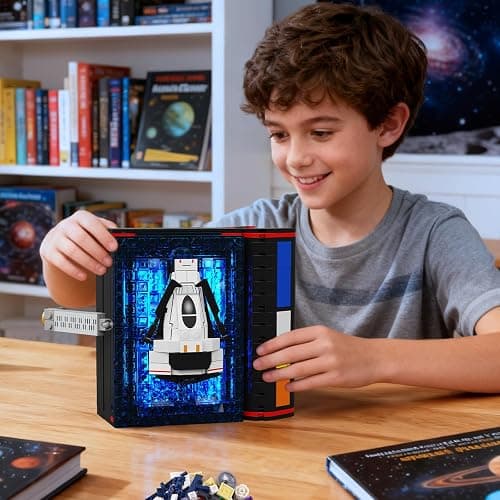 HOGOKIDS Magic Space Book Nook Building Set with LED Light, 945PCS Book Nook Building Block Sets for Bookshelf Home Decor, DIY Miniature Book Model Kit, Christmas Birthday Gifts for Adults Boys Girls thumbnail 7